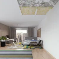 Refacerea plafonului (tavanului) prin aplicarea unui tratament acustic pentru îmbunătăţirea confortului interior la un apartament. Refacerea finisării pardoselii