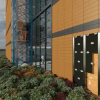 Faţadă ventilată cu elevator exterior din sticlă