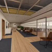 Soluţie de pereţi de compartimentare din sticlă Vetrotech rezistentă la foc și plafoane acustice din gama Rigitone® 