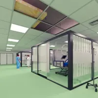 Realizarea pereţilor de compartimentare cu sticlă extra-clară din gama DIAMANT® și a plafoanelor casetate antibacteriene din gama Ecophon Hygiene™