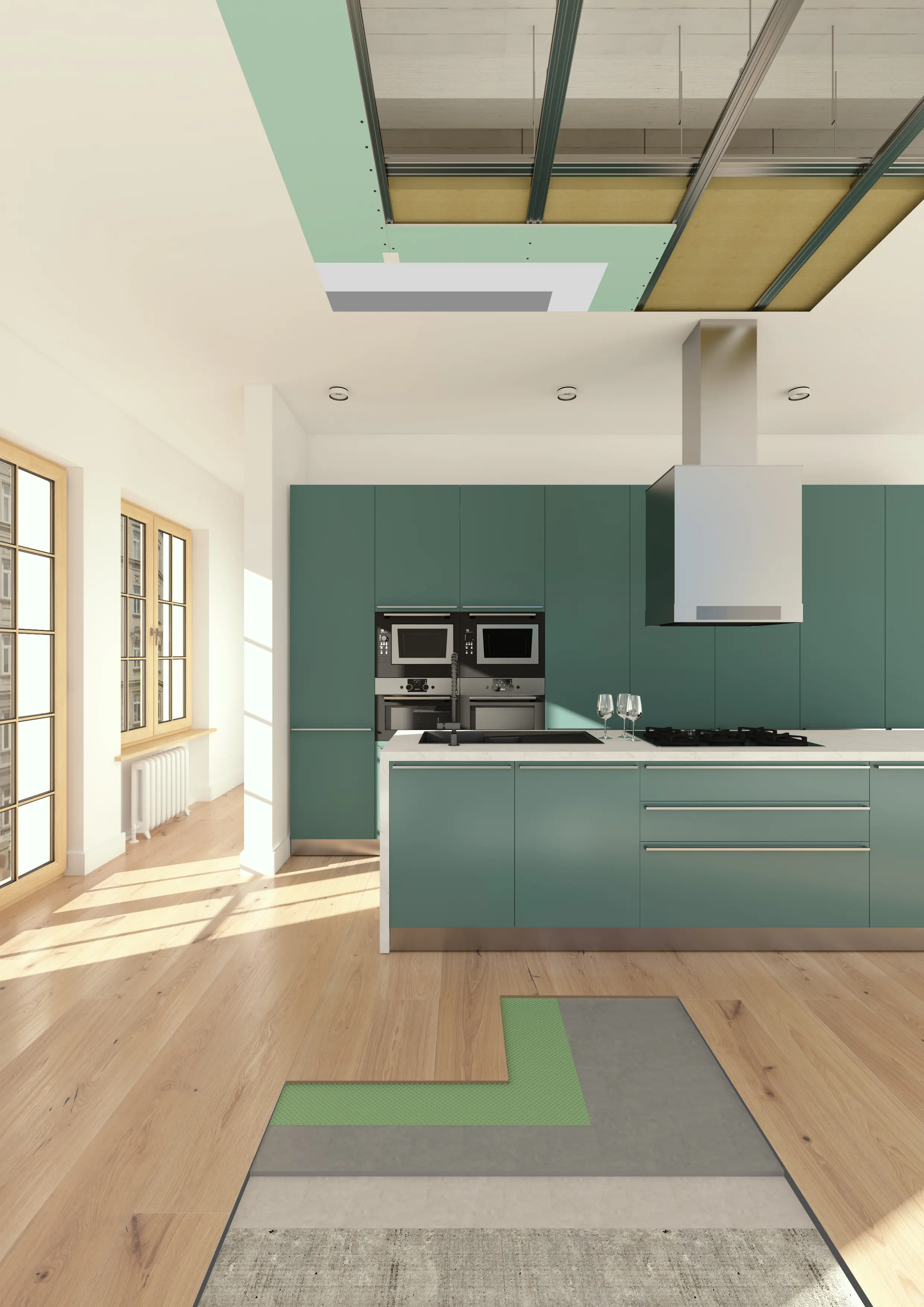 Refacere pardoseală și plafon suspendat din plăci de gips-carton