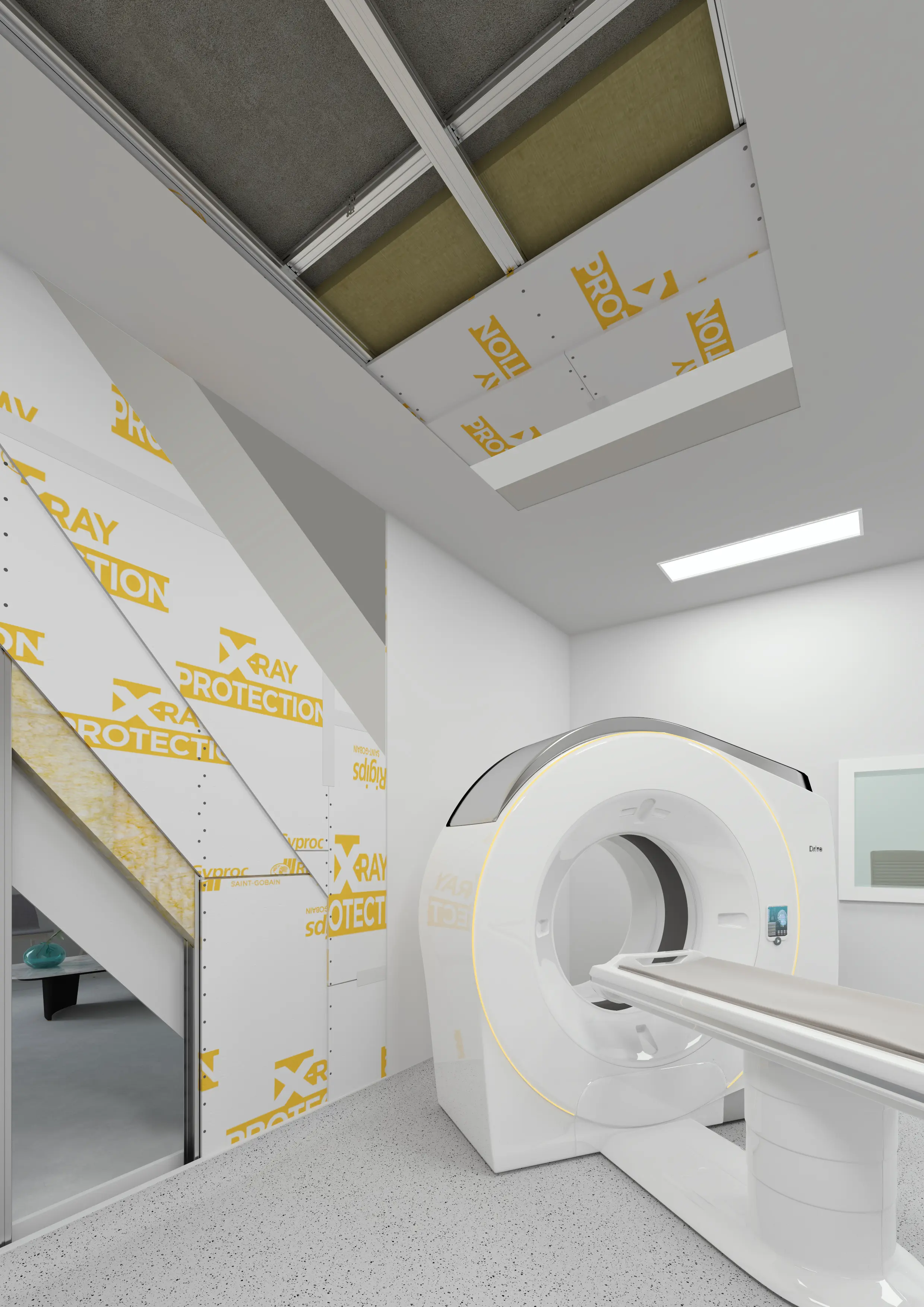 Realizarea pereţilor de compartimentare și a plafoanelor suspendate cu plăci din gips-carton X'Ray Protection