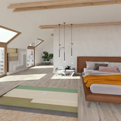 Pardoseală cu șapă uscată, din plăci  Rigidur®, pentru construcţii din lemn. Finisarea pereţilor interiori cu plăci  din gips-carton